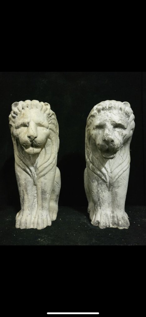 Skulptur, Ett par lejon (2) - Sten (mineralsten) - Sent 1800-tal #2.1