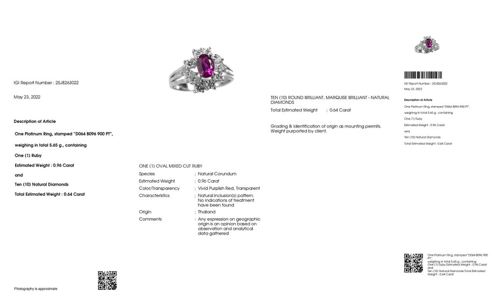 Anillo Platino -  1.60ct. tw. Rubí - Diamante #2.1