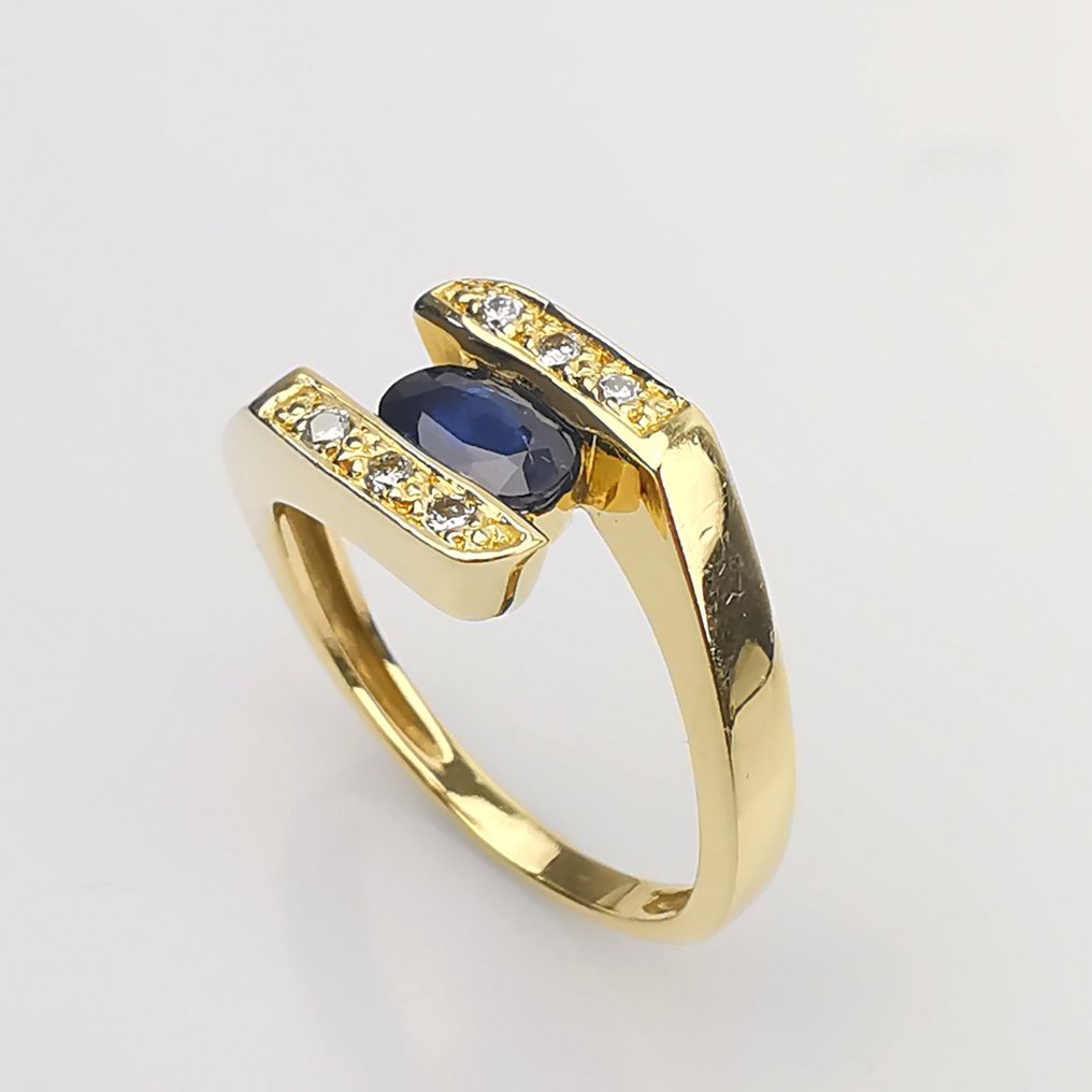 18 kt. Yellow gold - Ring - 0.70 ct Sapphire - Diamonds #2.1