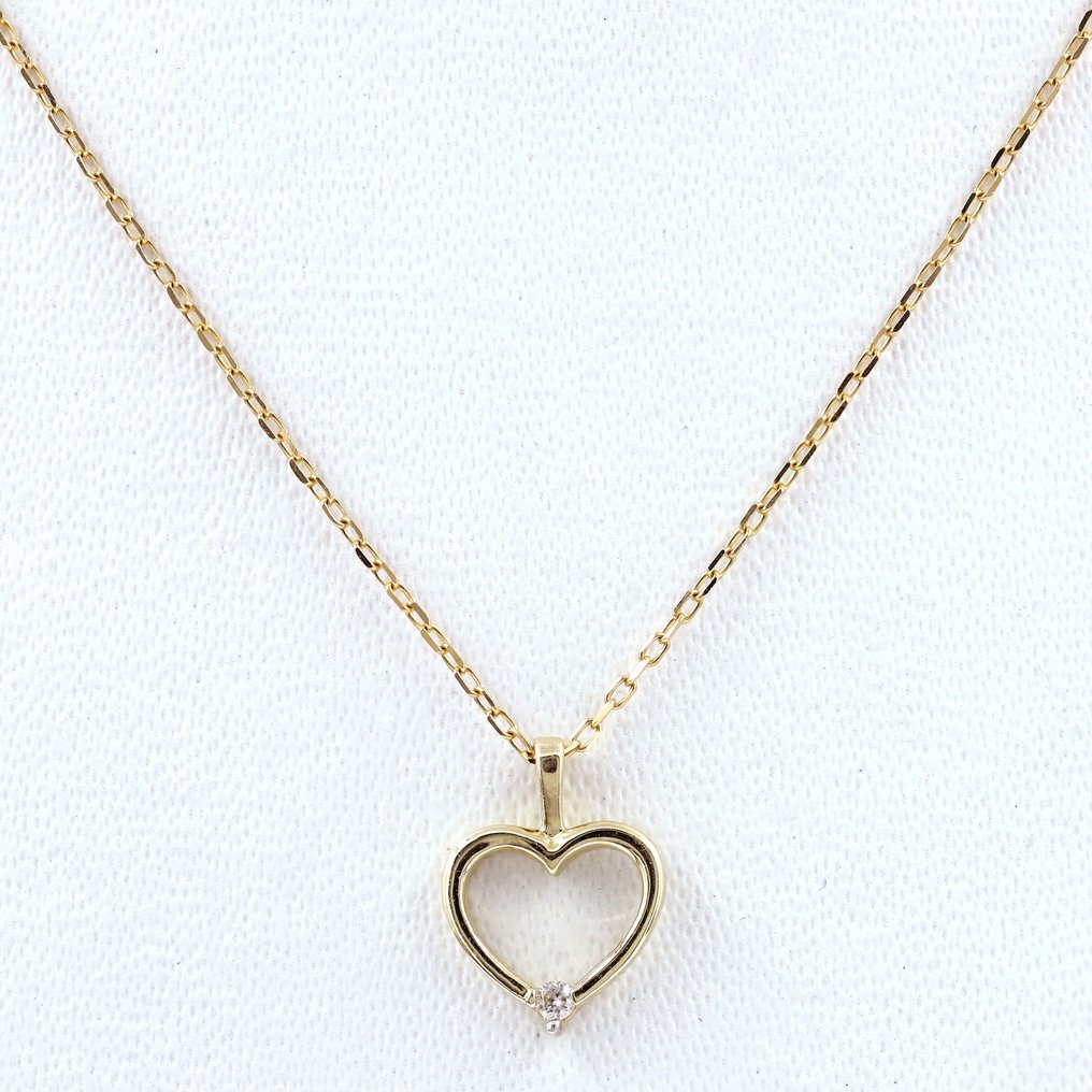 沒有保留價 - 吊墜頸鏈 - 14 克拉 黃金 -  0.03ct. tw. 鉆石 (天然)  #1.0