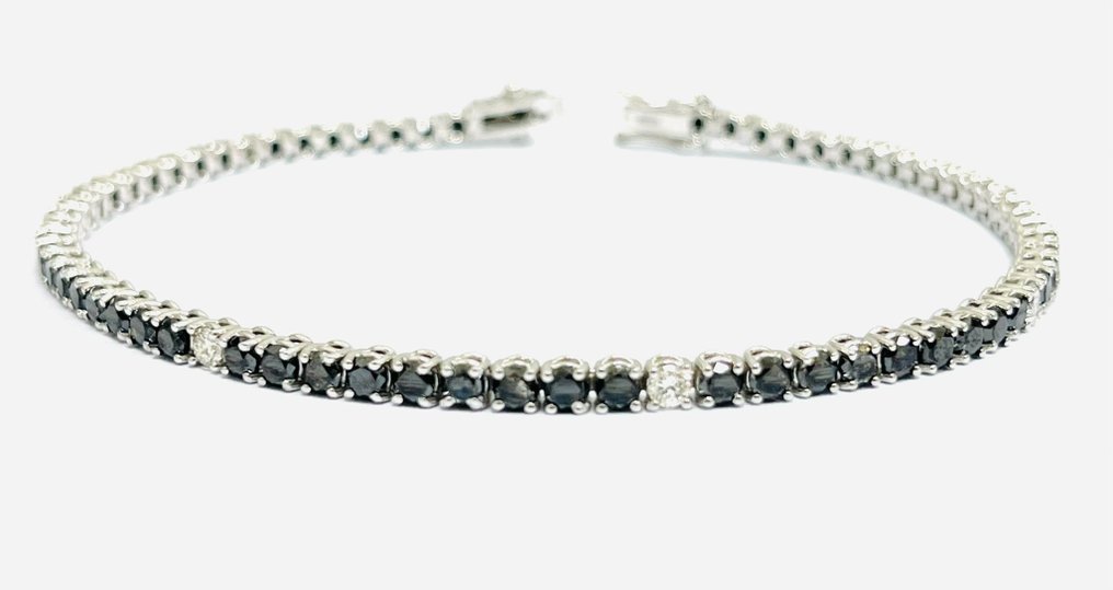 网球手链 - 18K包金 白金 - 7.60ct. tw. 钻石 (经彩色处理) - 钻石 - 意大利制造 #1.0
