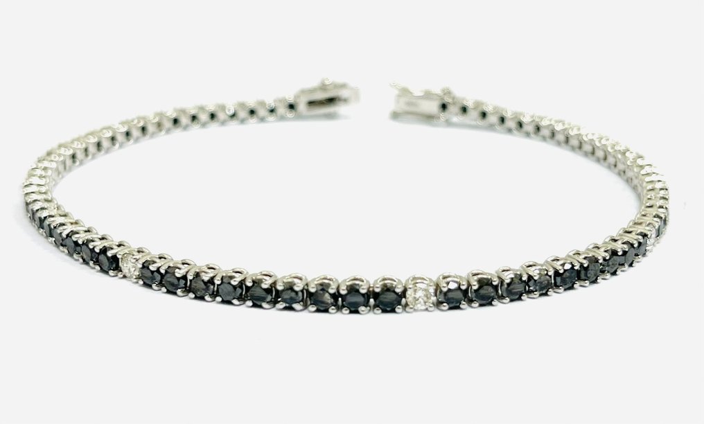 网球手链 - 18K包金 白金 - 7.60ct. tw. 钻石 (经彩色处理) - 钻石 - 意大利制造 #1.0