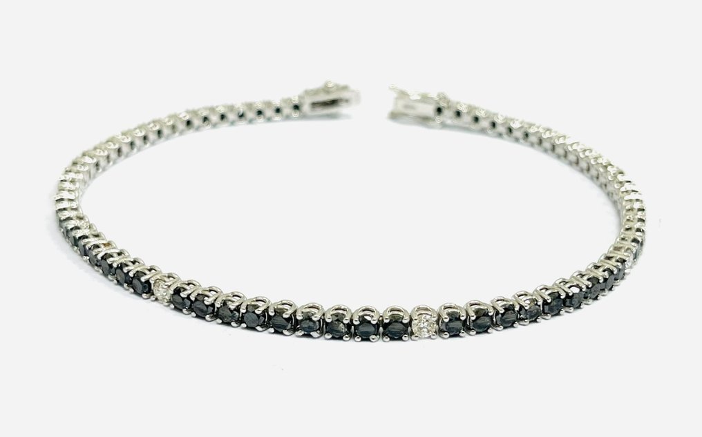 网球手链 - 18K包金 白金 - 7.60ct. tw. 钻石 (经彩色处理) - 钻石 - 意大利制造 #2.1