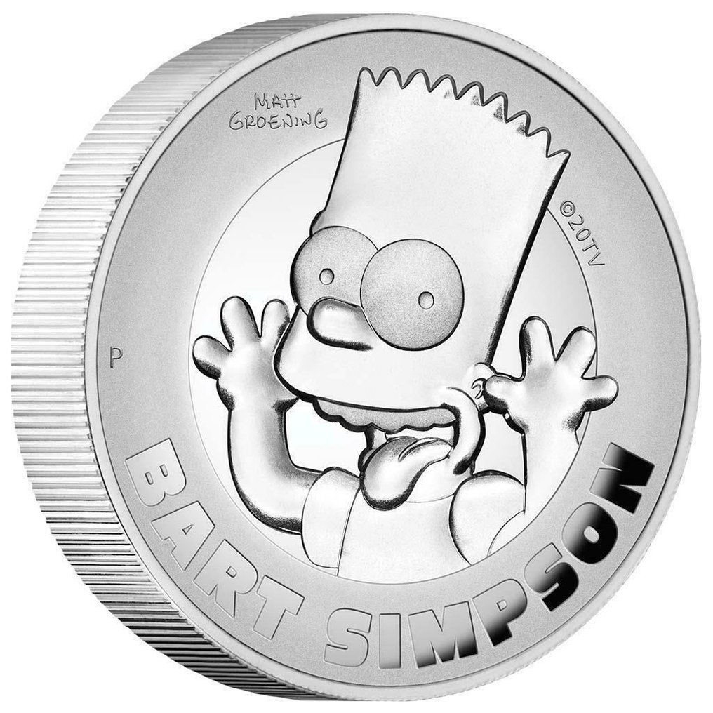 Tuvalu. 2 Dollars 2022 Bart Simpson, 2 Oz (.999) #2.1