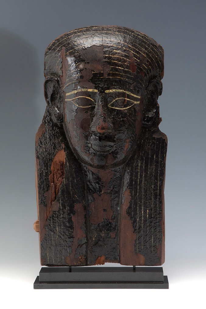 Egiptul Antic Lemn Mască de sarcofag. 48 cm H. Capodopera. Perioada târzie, 664 -332 î.Hr. Publicat. #1.1