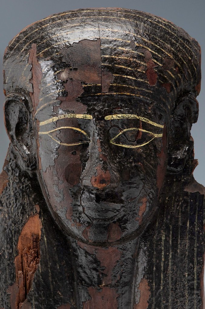 Antigo Egito, Pré-dinástico Madeira Máscara de sarcófago. 48 cm H. Obra-prima. Período tardio, 664-332 AC. Publicados. #1.2