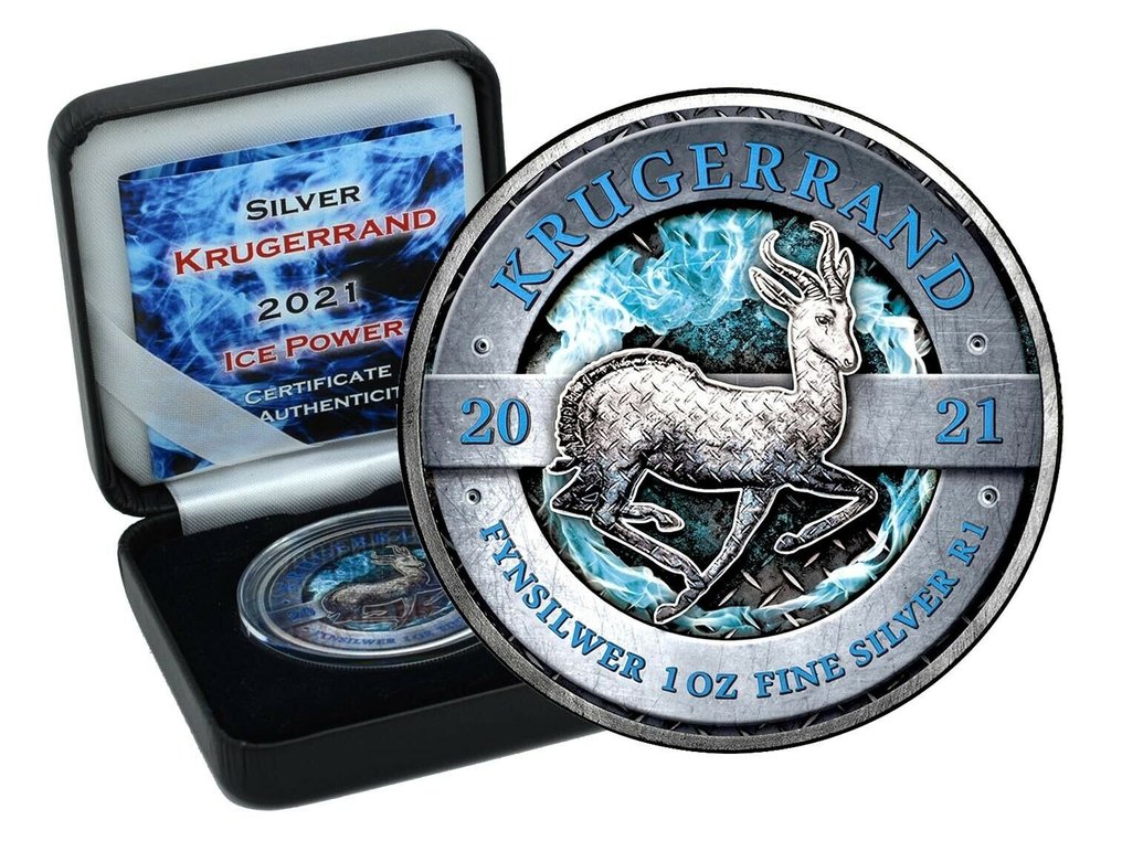 Νότια Αφρική. 1 Rand 2021 - Krügerrand 2021 Südafrika Color Ice Power Edition in Box - 1 Oz #1.0