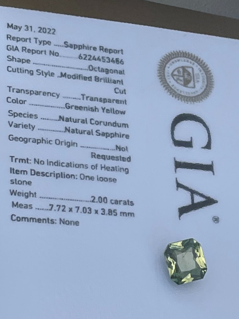 1 pcs Gul, Grønn Safir - 2.00 ct - Gemologisk institutt i Amerika (GIA) #4.3