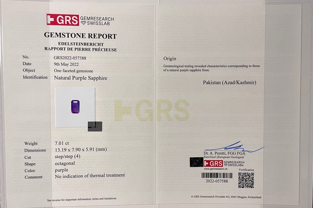  - 7.01 ct - GRS (Laboratorul de cercetare a pietrelor prețioase din Elveția) - Safir violet #3.2