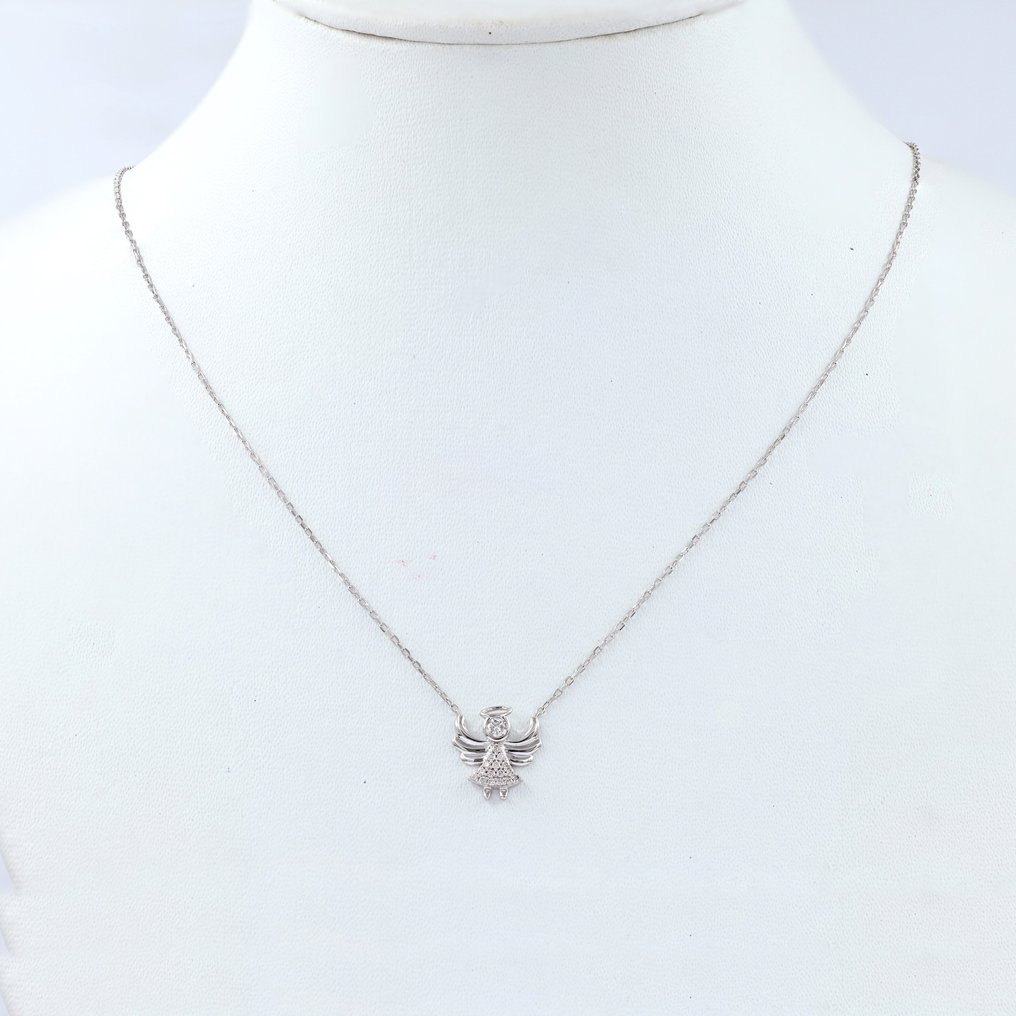 Collier avec pendentif - 14 carats Or blanc -  0.18ct. tw. Diamant  (Naturelle) #1.2