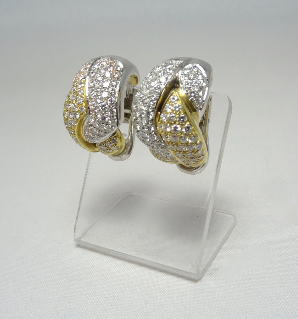 Drop fülbevaló - 18 kt. Fehér arany, Sárga arany Gyémánt (Természetes) #2.1