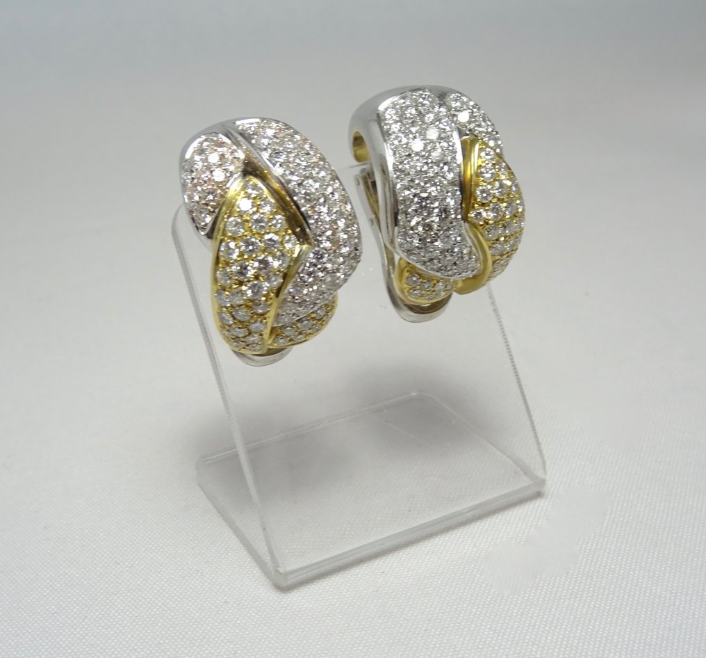 Drop fülbevaló - 18 kt. Fehér arany, Sárga arany Gyémánt (Természetes) #1.0