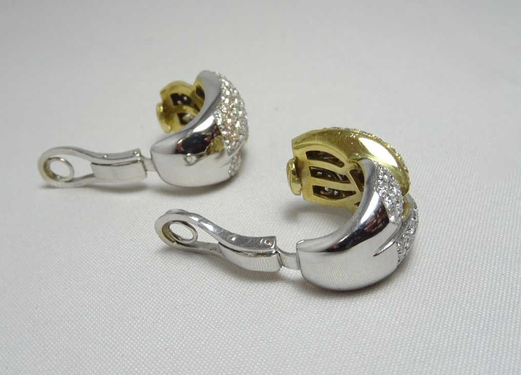 Drop fülbevaló - 18 kt. Fehér arany, Sárga arany Gyémánt (Természetes) #3.2