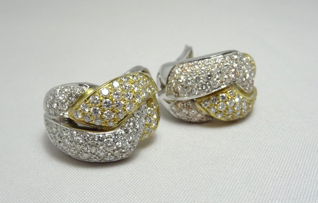 Drop fülbevaló - 18 kt. Fehér arany, Sárga arany Gyémánt (Természetes) #4.3