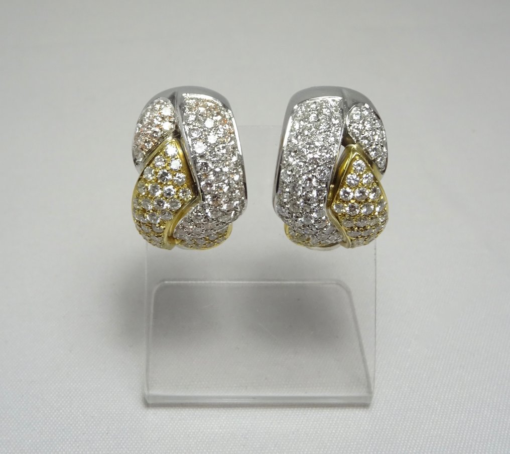 Drop fülbevaló - 18 kt. Fehér arany, Sárga arany Gyémánt (Természetes) #1.0