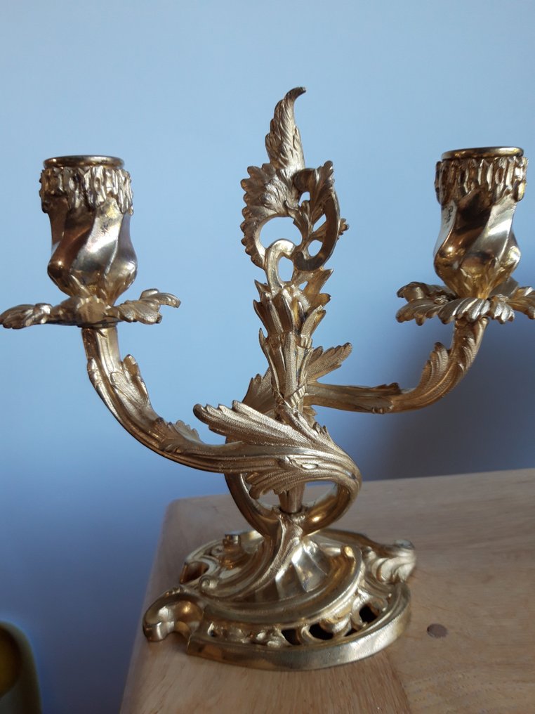 美麗的 Ormolu 鍍金燭台，適用於 Pendule。 - 铜鎏金 - 19世紀下半葉 #1.2