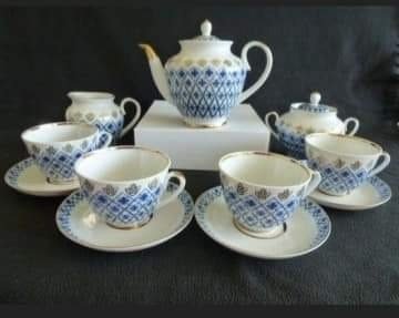 Lomonosov Imperial Porcelain Factory - Kaffeeservice für 4 Personen (11) - Porzellan - Rete Cobalto #1.1