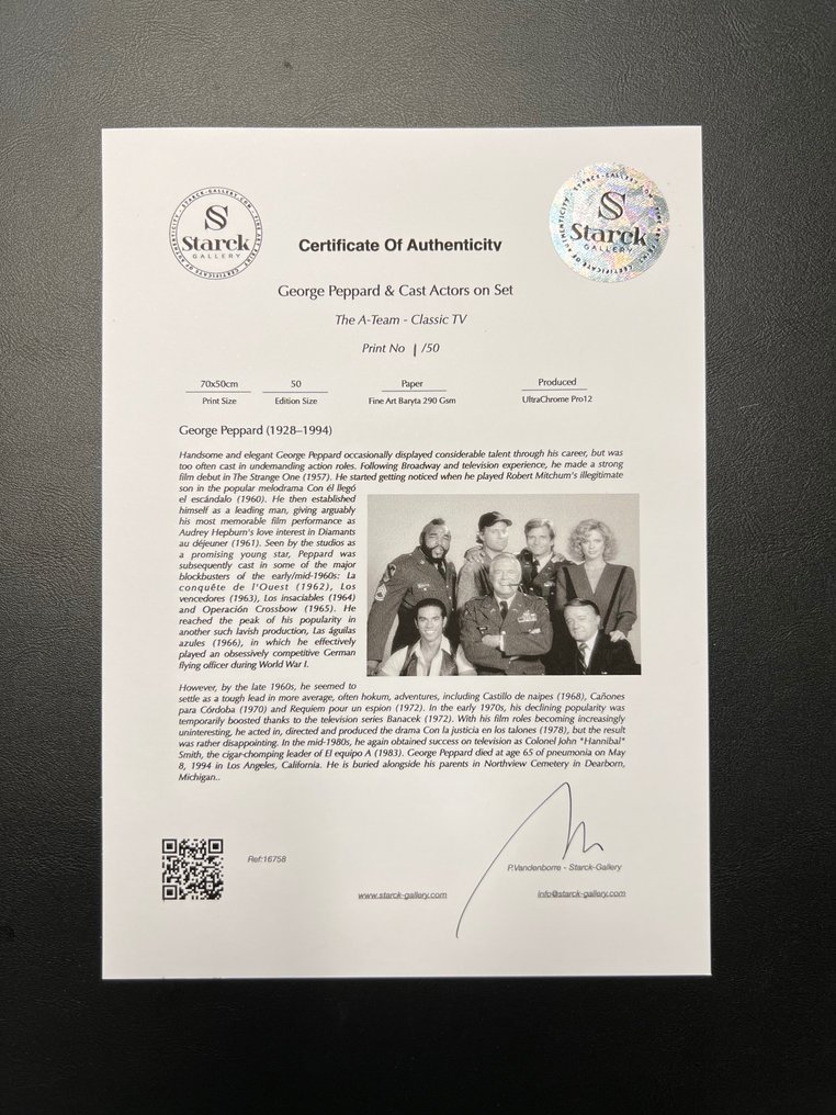 The A-Team - Classic TV - Hannibal, Face, Murdock, B.A - Cast Final Season - - Fine Art Photography - Luxury Wooden Framed 70X50 cm - Limited Edition Nr 07 of 50 - Serial ID 16758 - Original Certificate (COA), Hologram - 100% New. Shipping Reduction from 3 items #1.0