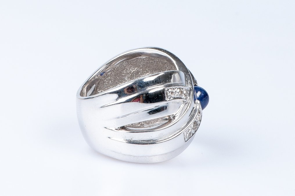 Bague - 18 carats Or blanc Saphir - Diamant #3.2