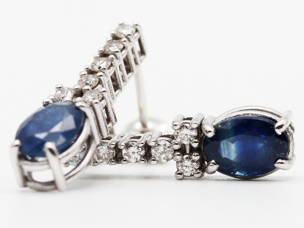 Sans prix de réserve - Boucles d'oreilles - 14 carats Or blanc Saphir - Diamant #3.2