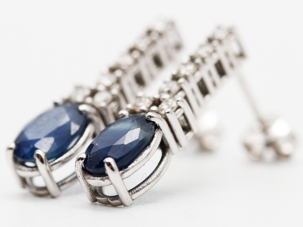 Sans prix de réserve - Boucles d'oreilles - 14 carats Or blanc Saphir - Diamant #2.1