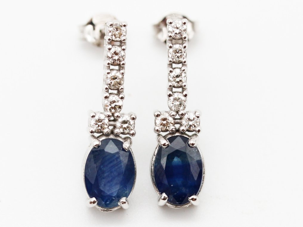 Sans prix de réserve - Boucles d'oreilles - 14 carats Or blanc Saphir - Diamant #1.0