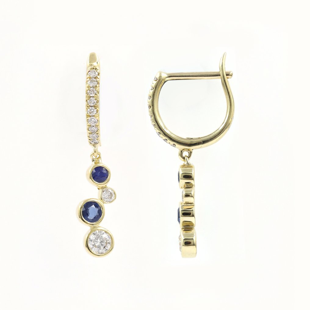 Earrings - 14 kt. Yellow gold -  0.59ct. tw. Sapphire - Diamond #2.1