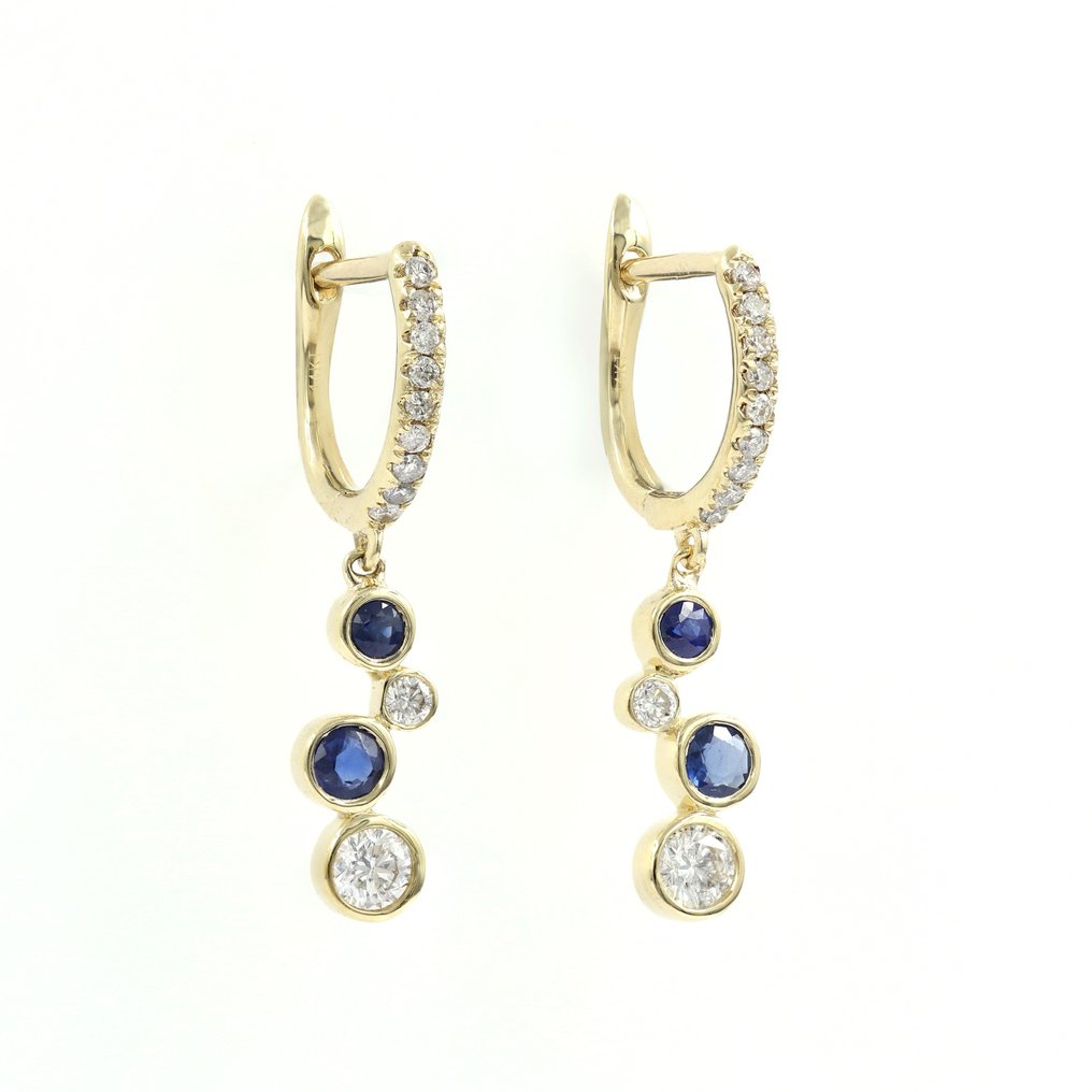 Earrings - 14 kt. Yellow gold -  0.59ct. tw. Sapphire - Diamond #1.2