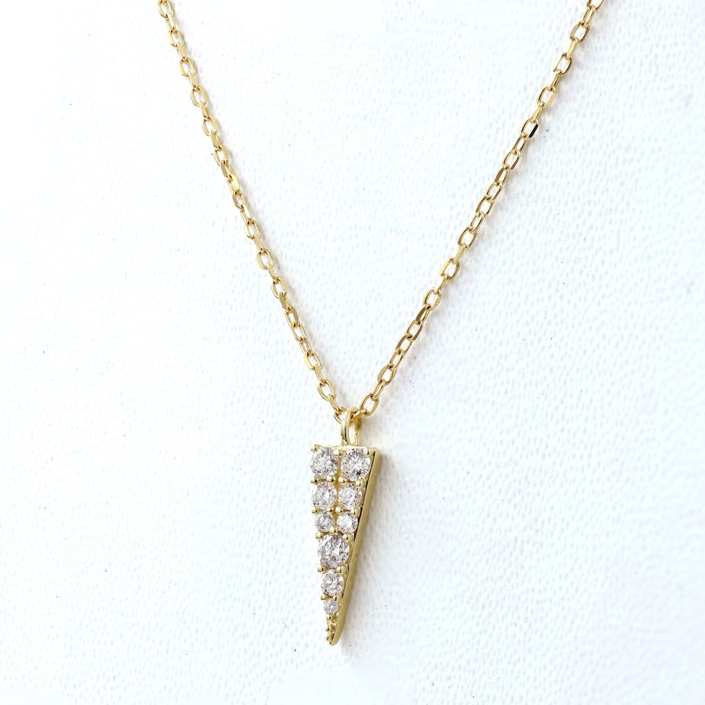 吊墜頸鏈 - 14 克拉 黃金 鉆石 (天然)  #2.1