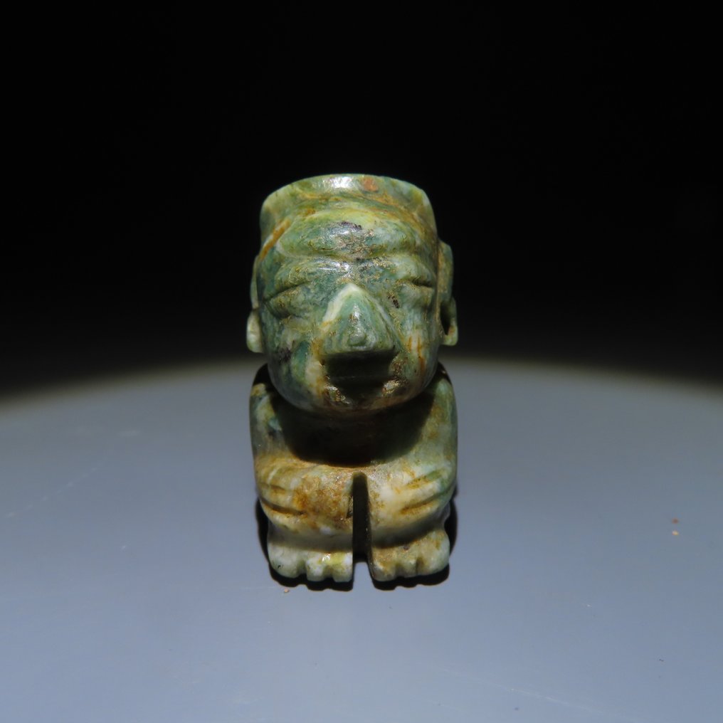 Mixteca, Mexico Sten Jade mandsfigur. 1200-1519 e.Kr. 3,5 cm H. Eks. Simkhovitch Coll. Spansk importlicens. #1.2