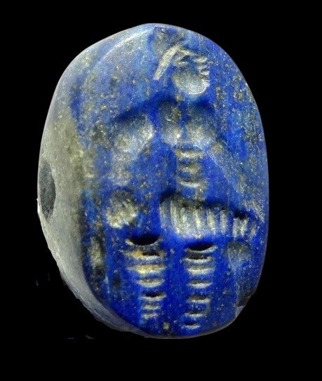 Sassanide - Nagy pecsétviasz Lapis Lazuliból - sisakos király - Kr. e. 3. / 6. század #3.2