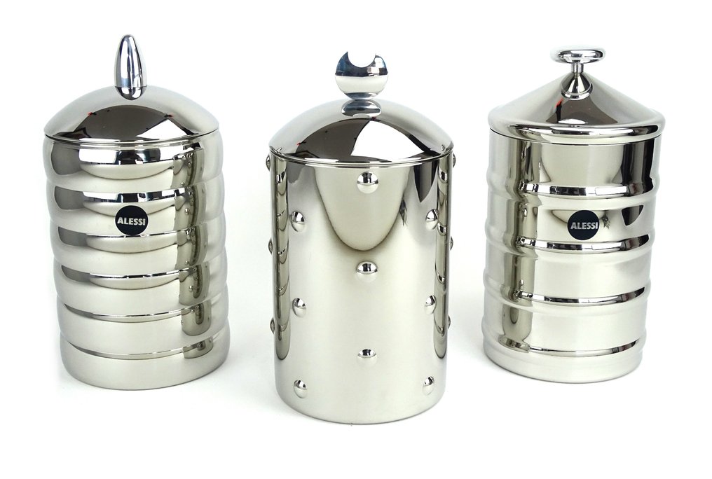 Alessi - CSA - Clare Brass - Container (3) - Kalistò 1, 2 & 3 - 18/10 roestvrij staal met knop in aluminium #1.0