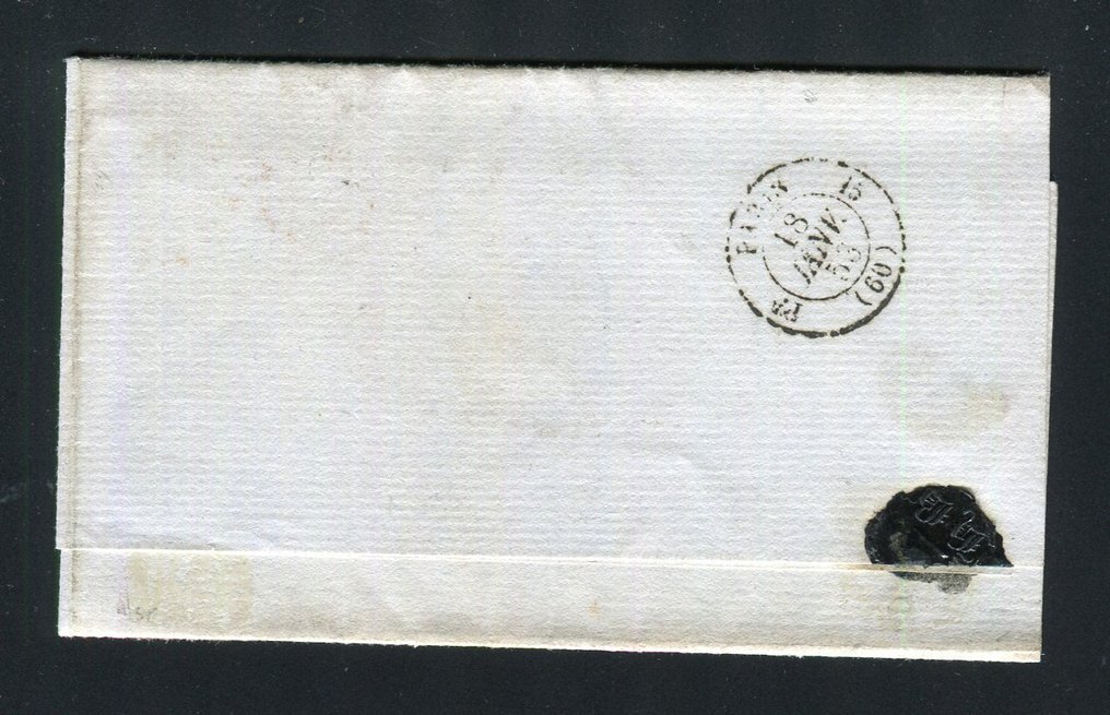 Γαλλία 1853 - Σπάνιο γράμμα από τις Κάννες στο Λονδίνο με ένα ζευγάρι Νο. 5α Bright Orange - Signed Calves #2.2