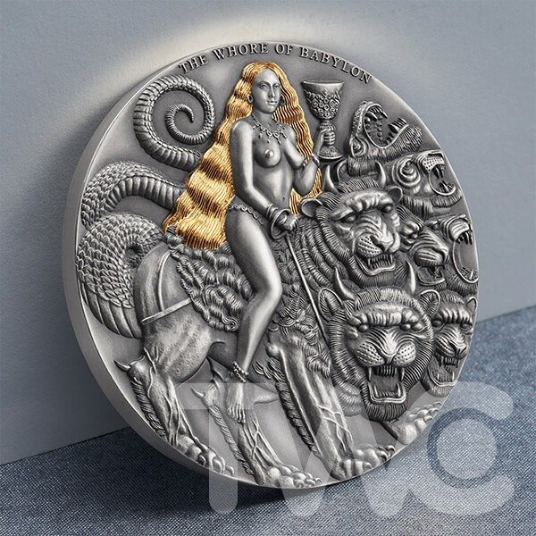 Camerun. 3000 Francs 2022 - The Whore of Babylon Apocalypse Antique finish Silver Coin - 3 oz #1.0