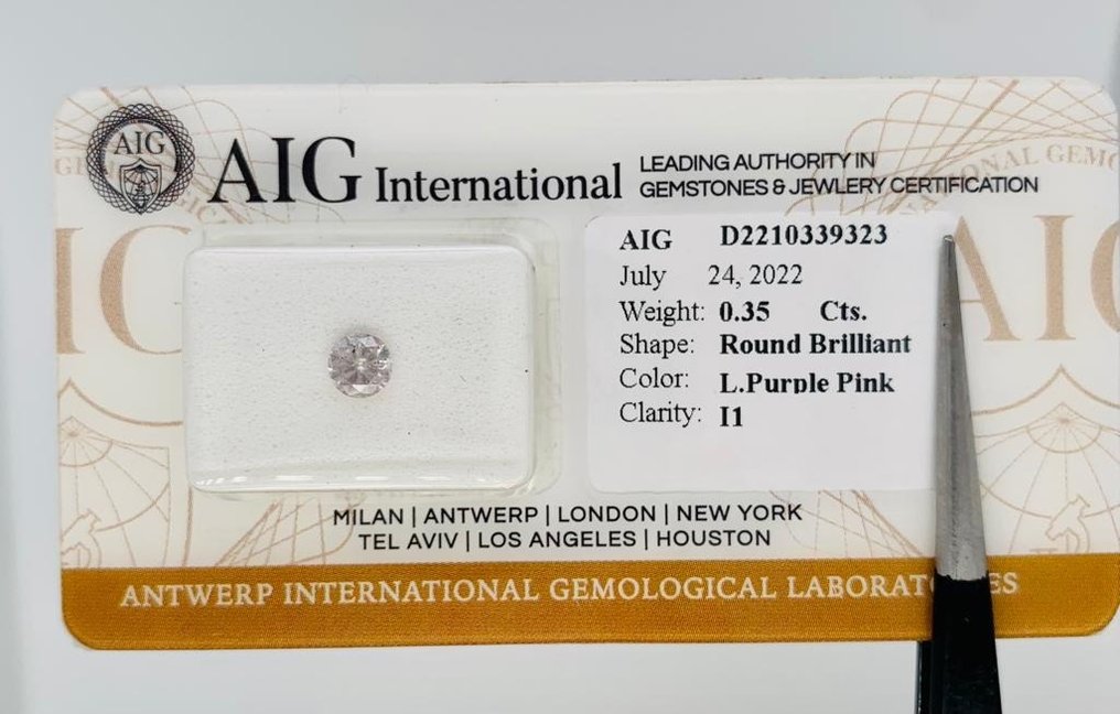 1 pcs Diamant  (Natürlich farbig)  - 0.35 ct - Rund - Light Lila Rosa - I1 - International Gemological Institute (IGI) #3.2