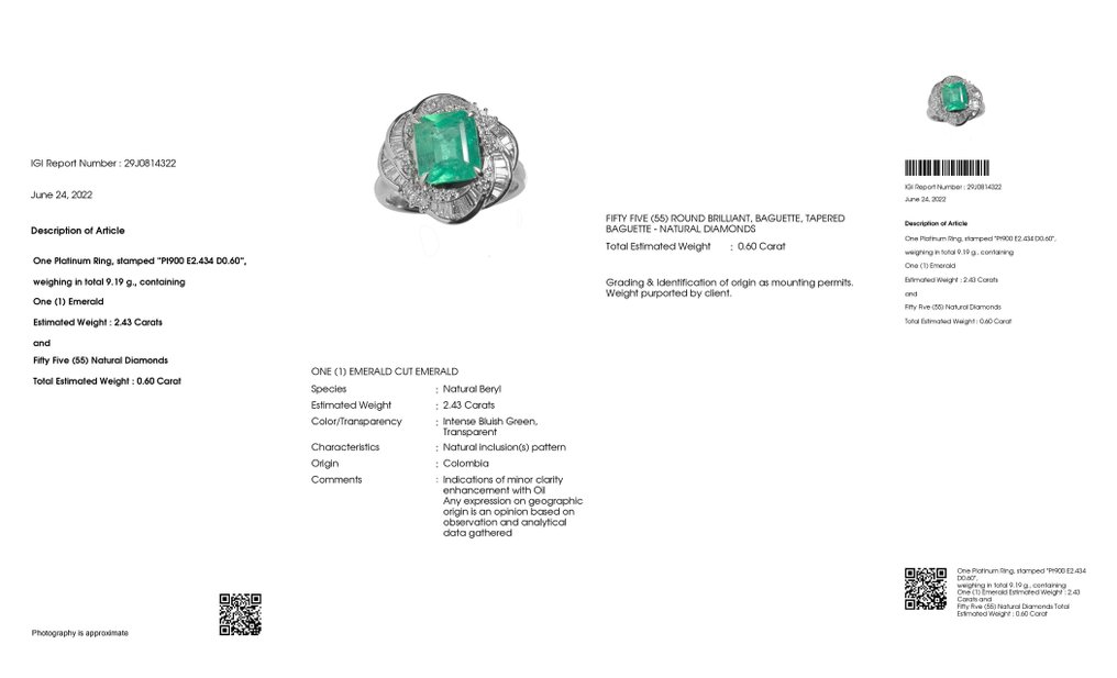 Δαχτυλίδι Πλατίνα -  3.03ct. tw. Σμαράγδι - Διαμάντι #2.1