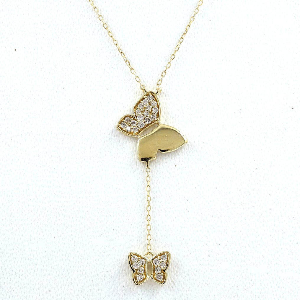 吊坠项链 - 14K包金 黄金 -  0.14ct. tw. 钻石 (天然)  #1.0