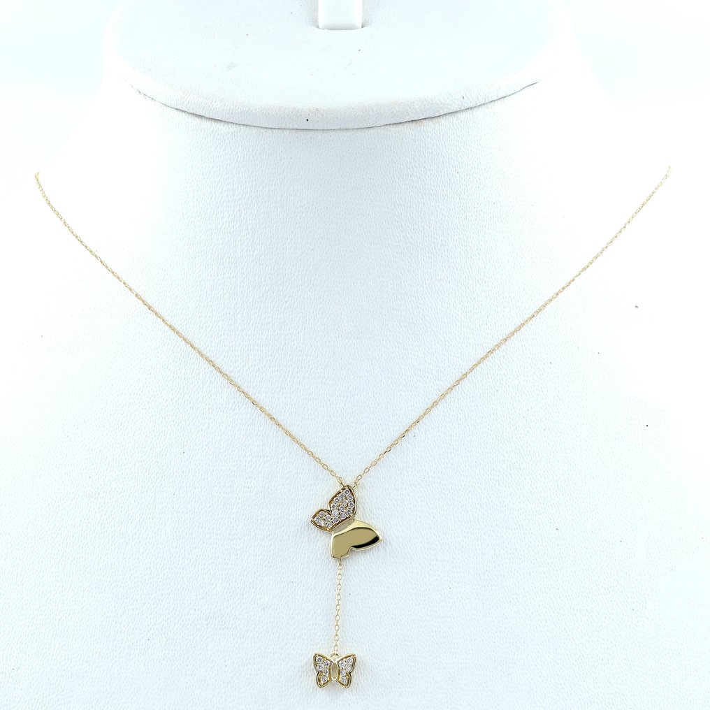 吊坠项链 - 14K包金 黄金 -  0.14ct. tw. 钻石 (天然)  #1.0