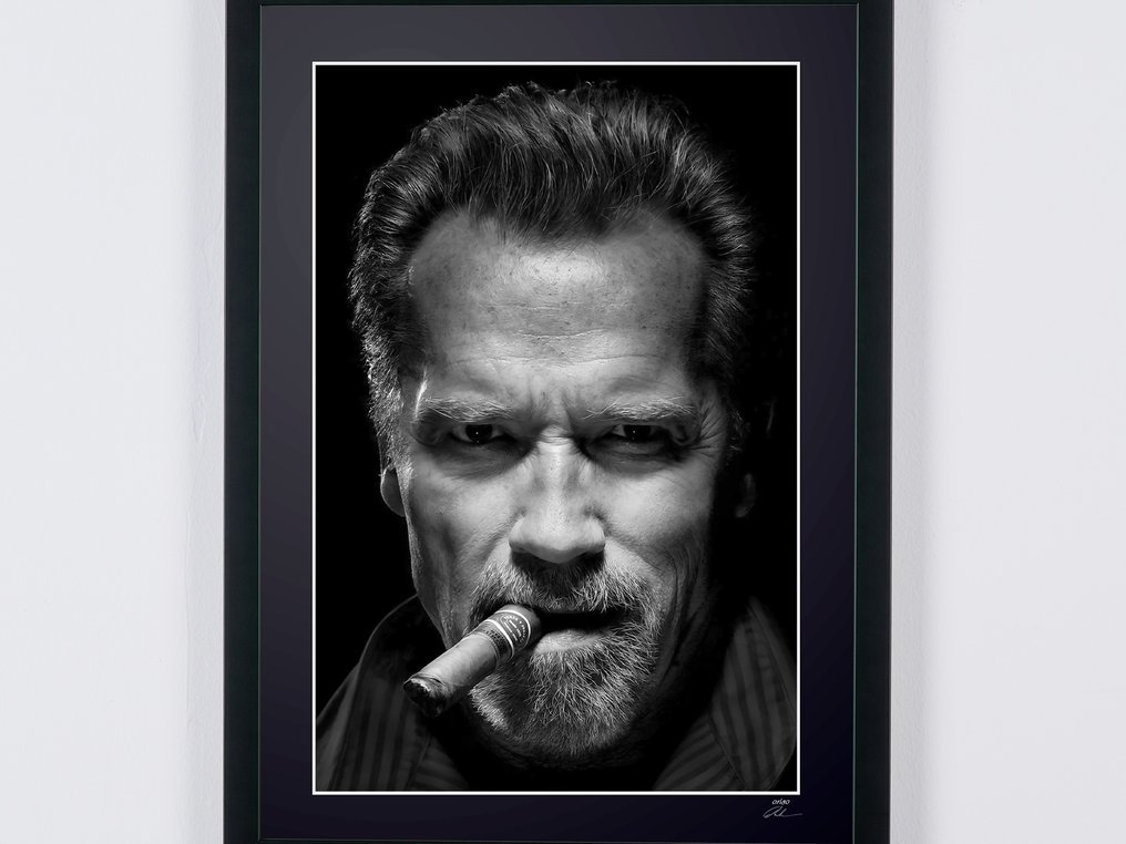 Arnold Schwarzenegger (with cigar) - Fine Art Photography - Luxury Wooden Framed 70X50 cm- Limited Edition Nr 10 of 20 - Serial ID 16347 - Original Certificate (COA), Hologram - 100% New. Shipping Reduction from 3 items #3.2
