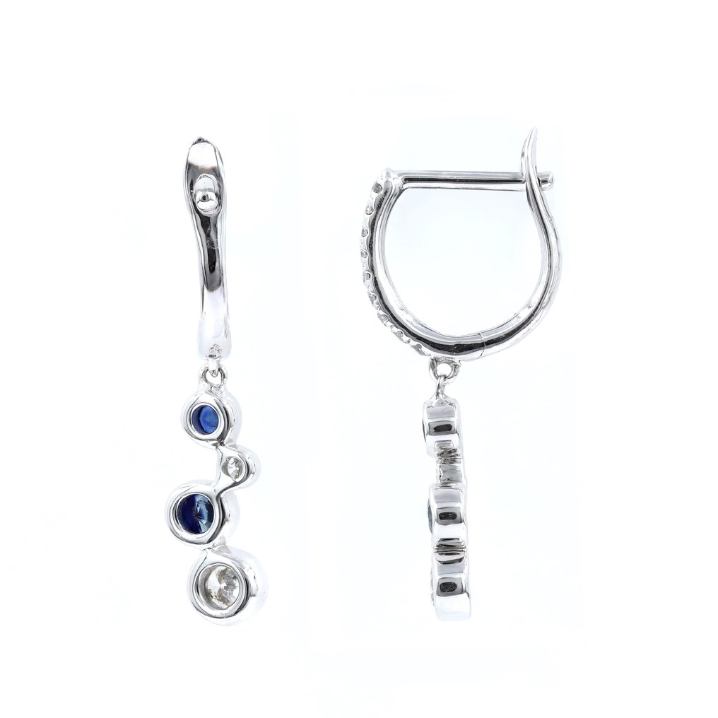 Drop fülbevaló - 14 kt. Fehér arany -  0.59ct. tw. Zafír - Gyémánt #1.0