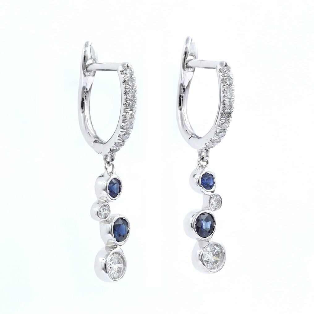 Drop fülbevaló - 14 kt. Fehér arany -  0.59ct. tw. Zafír - Gyémánt #2.1