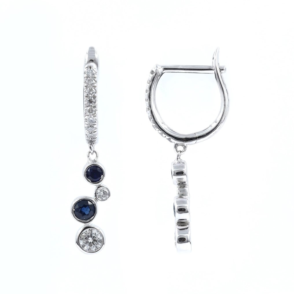 Earrings - 14 kt. White gold -  0.59 tw. Sapphire - Diamond  #2.1
