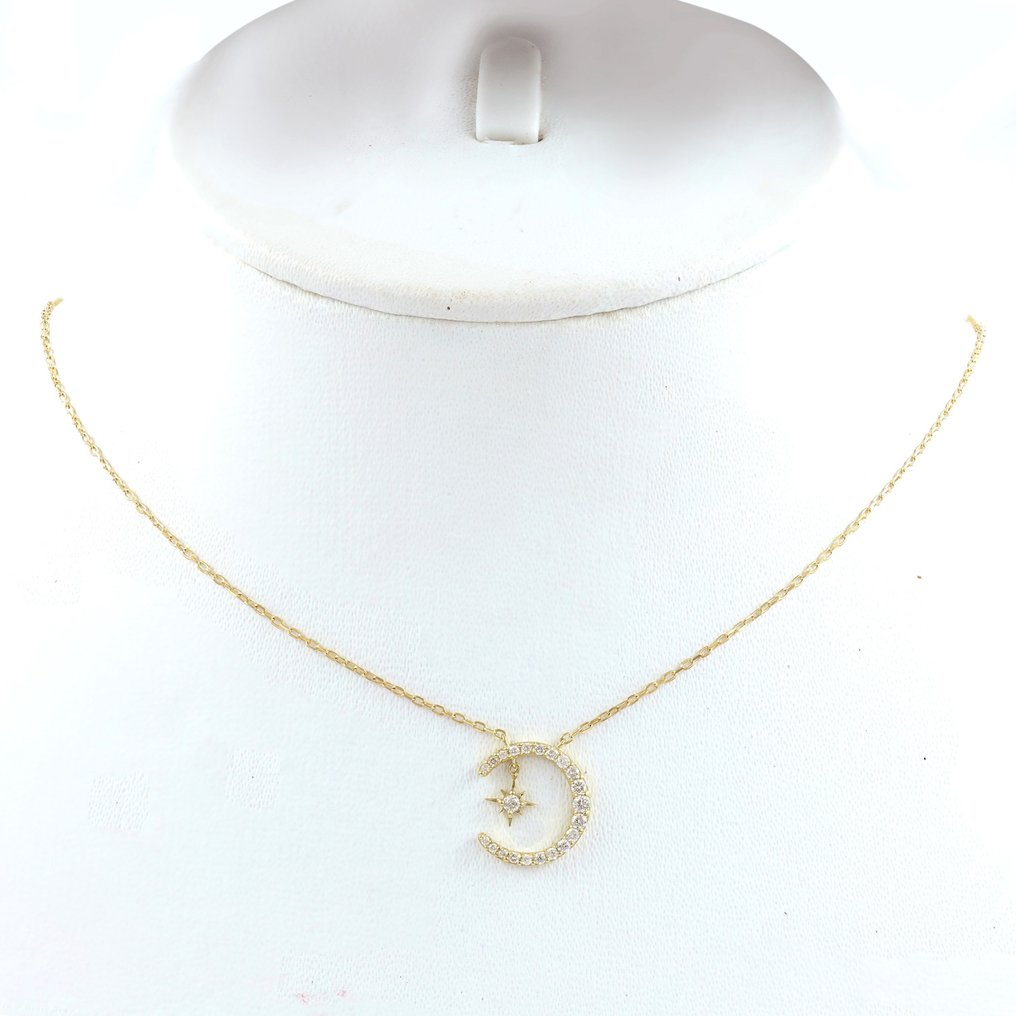 Collier avec pendentif - 14 carats Or jaune -  0.23ct. tw. Diamant (Naturelle)  #2.1