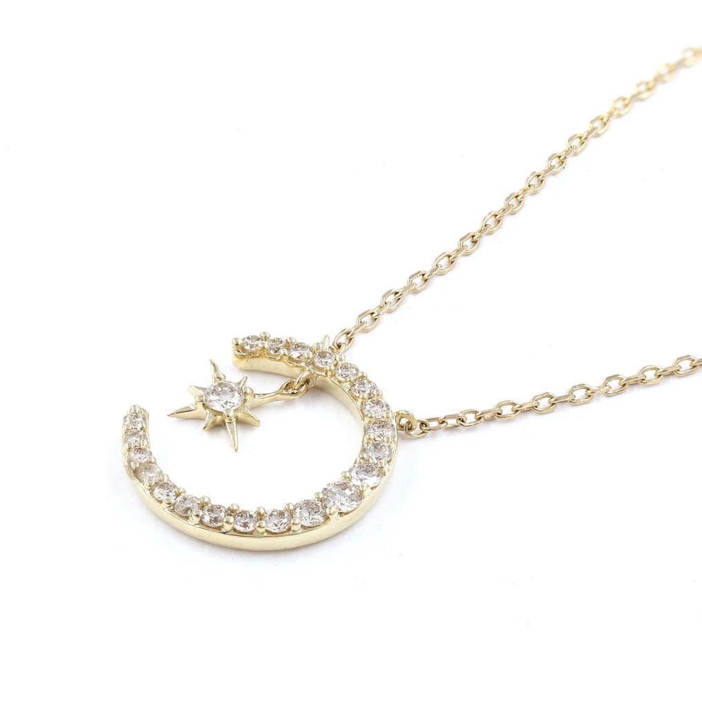 Collier avec pendentif - 14 carats Or jaune -  0.23ct. tw. Diamant (Naturelle)  #1.0