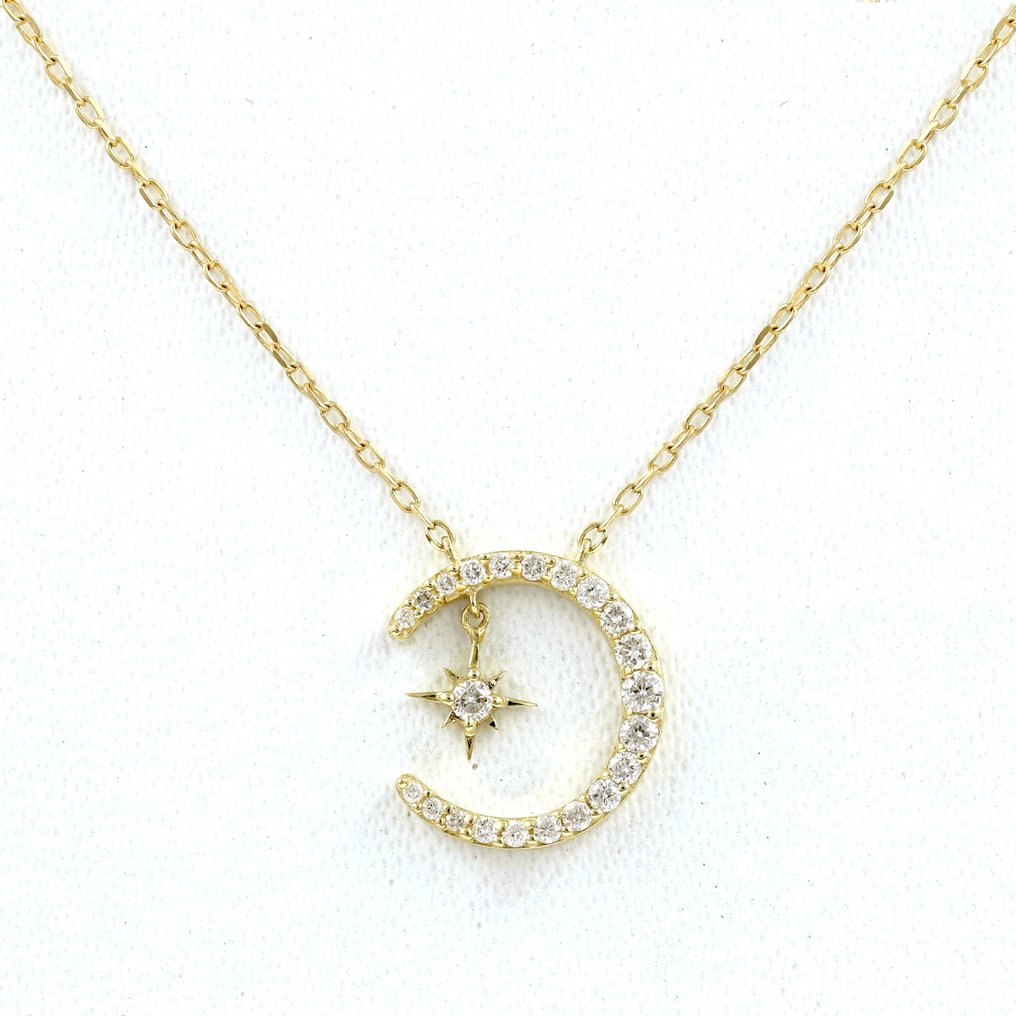 Collier avec pendentif - 14 carats Or jaune -  0.23ct. tw. Diamant (Naturelle)  #1.0