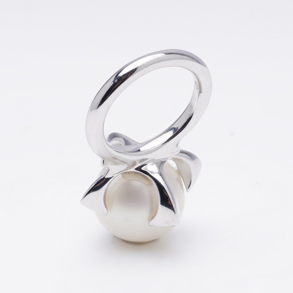 Inel 18kt. inel de cocktail cu perle de cultură din aur alb din Marea Sudului #2.1
