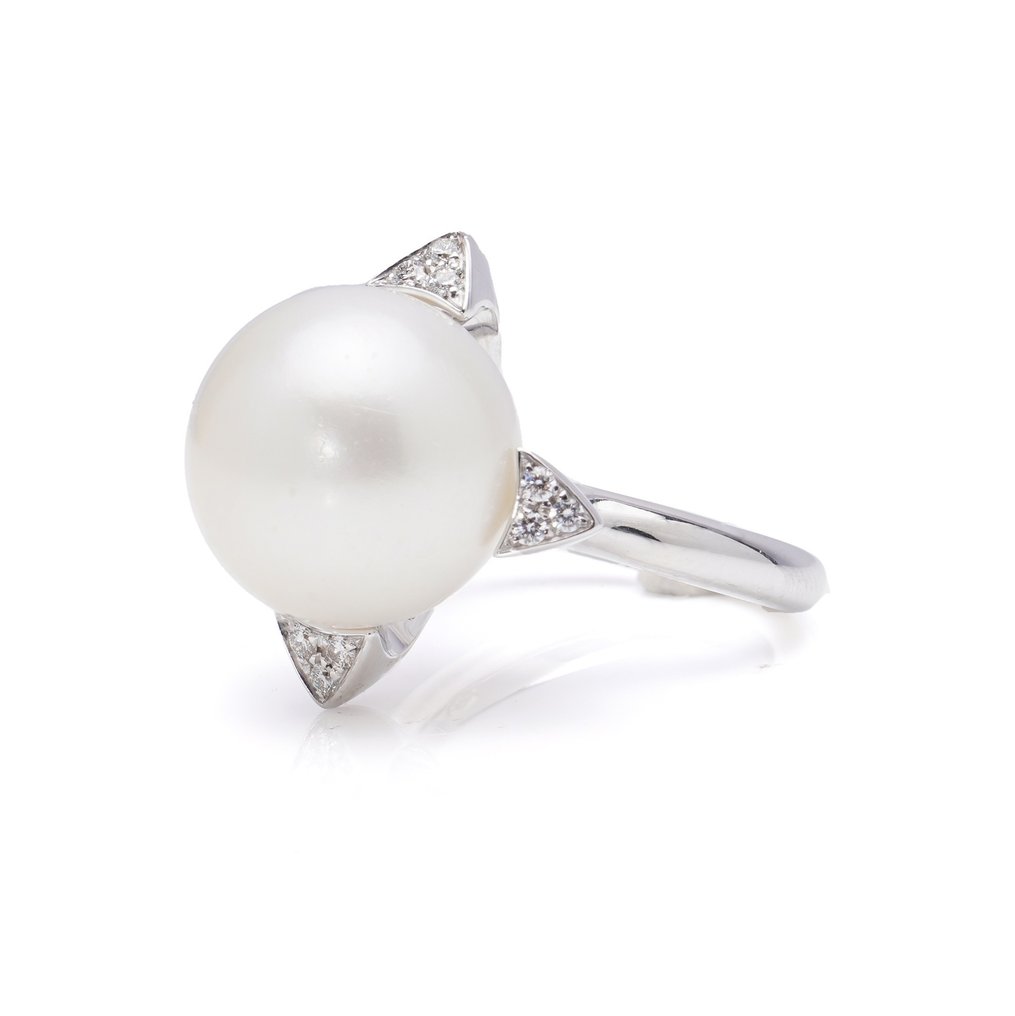 Ring 18kt. white gold cultured South Sea pearl cocktail ring #1.2