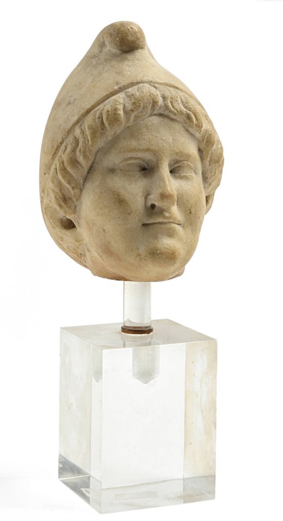 Antigua Roma Mármol Cabeza de la escultura de Attis. Siglo II-III d.C. 24 cm H. Muy fino. Licencia de Exportación #1.1
