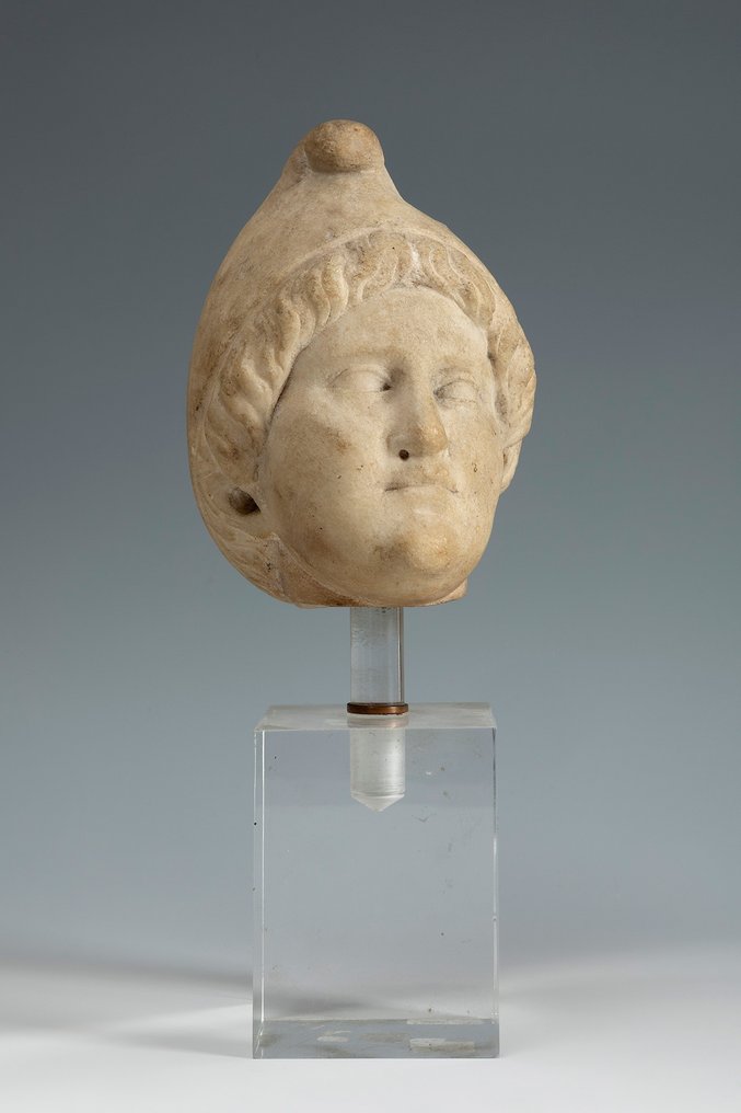 Antigua Roma Mármol Cabeza de la escultura de Attis. Siglo II-III d.C. 24 cm H. Muy fino. Licencia de Exportación #2.1
