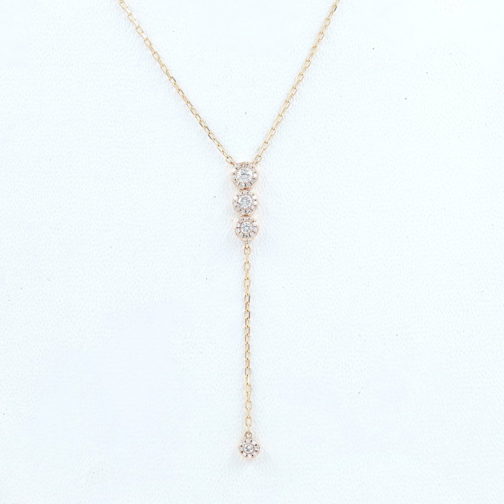 Necklace with pendant - 18 kt. Rose gold Diamond  (Natural) #1.1